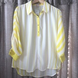 NWT Yellow Stripe Forever 21 Crop Sleeve Blouse